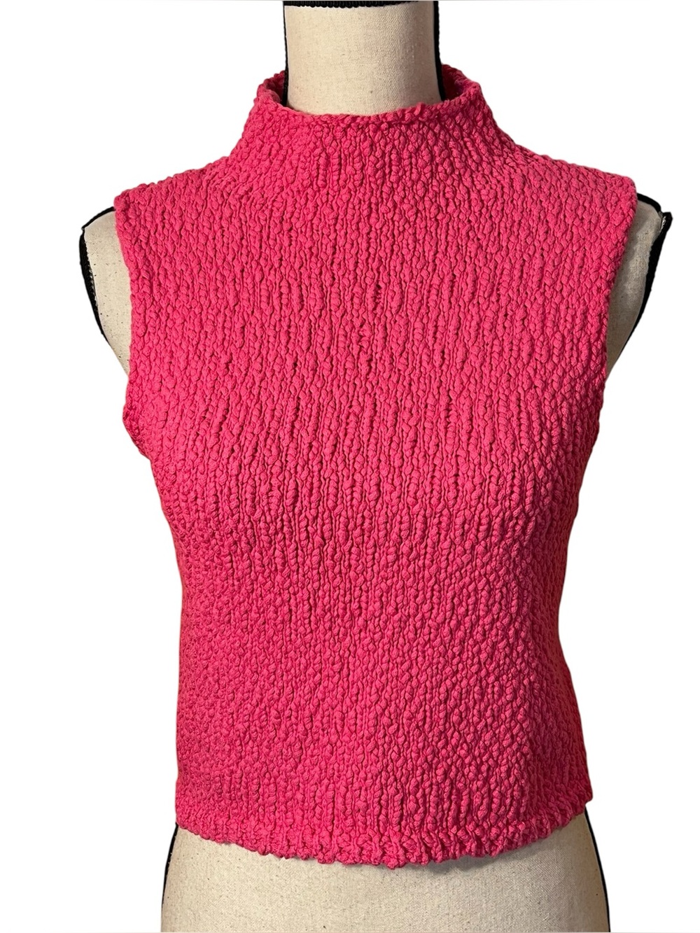 Sablyn Sleeveless Mock Neck Textured Knit Top - Bright Pink Sz-XS